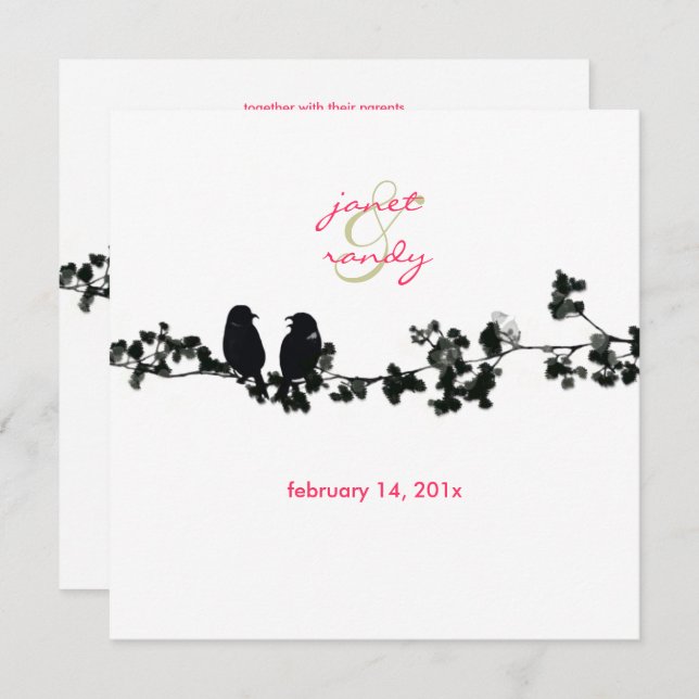 Black + white love birds invitation (Front/Back)