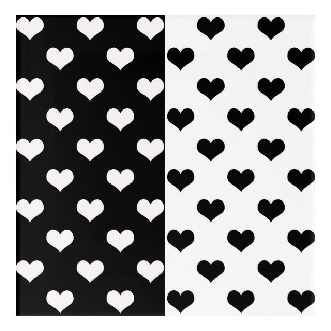 Black White Love Heart Pattern Acrylic Print (Front)