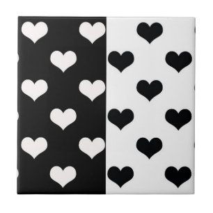 Black White Love Heart Pattern Ceramic Tile