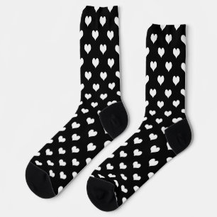 Black White Love Heart Pattern Design Socks