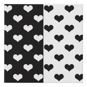 Black White Love Heart Pattern Faux Canvas Print
