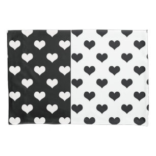Black White Love Heart Pattern Pillow Case
