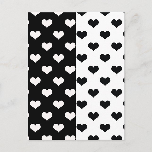 Black White Love Heart Pattern Postcard (Front)