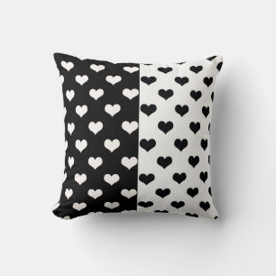 Black White Love Heart Pattern Throw Pillow
