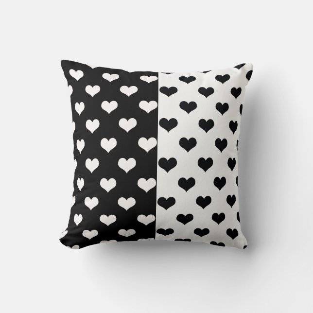 Black White Love Heart Pattern Throw Pillow (Front)