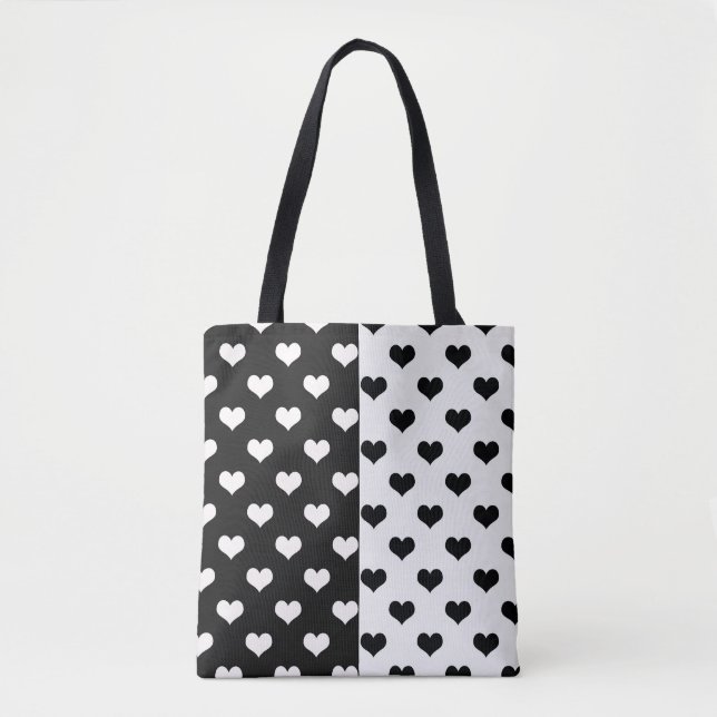 Black White Love Heart Pattern Tote Bag (Front)