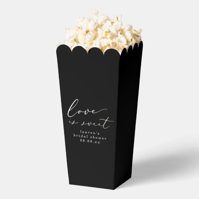 Black & White Love is Sweet Bridal Shower Popcorn Favor Boxes (Popped)
