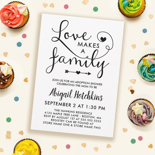 Black White Love Makes A Family Adoption Shower Invitation