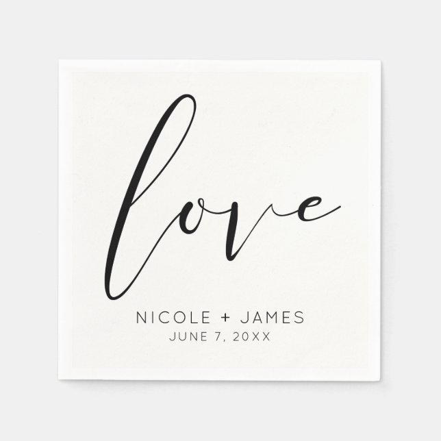 Black & White LOVE Minimal Modern Wedding Napkins (Front)