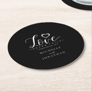 Black White Love Never Fails Bible Verse Wedding  Round Paper Coaster
