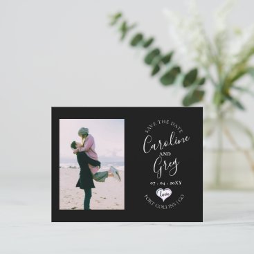 Black White Love Typography Photo Save the Date Announcement Postcard