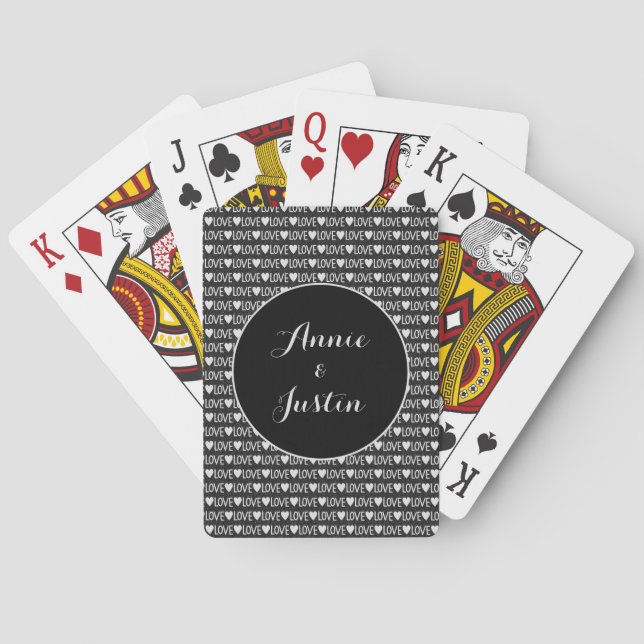 Black White Love Valentine Couple's Names Poker Cards (Back)