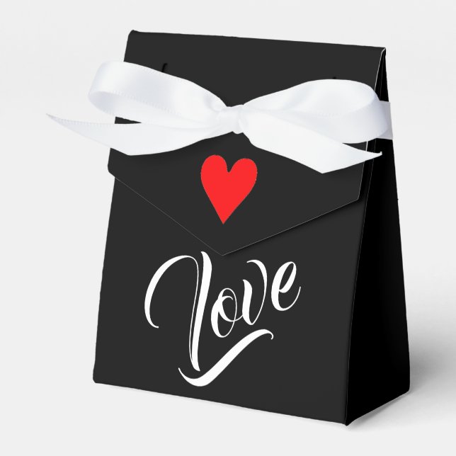 Black & White Love with Heart Tent Favor Box (Front Side)
