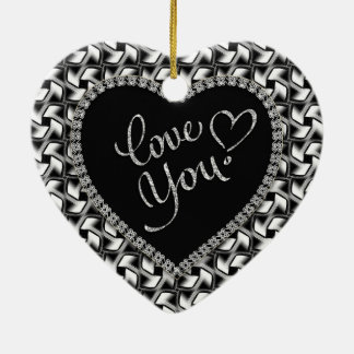 Black White Love You Valentine Ornament