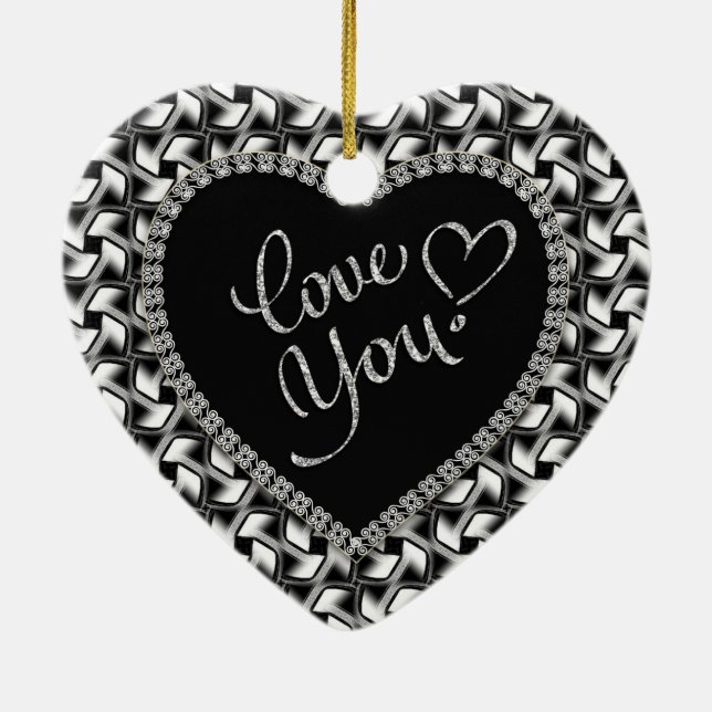 Black White Love You Valentine Ornament (Back)