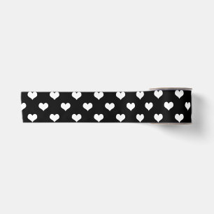 Black White Lovely Hearts Design  Satin Ribbon