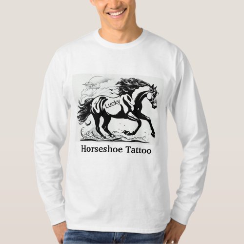 Black  white lucky horseshoe tattoo  T_Shirt