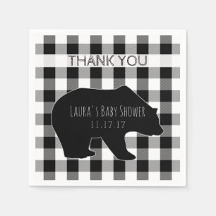 Black & White Lumberjack Plaid   Bear Baby Shower Paper Napkins