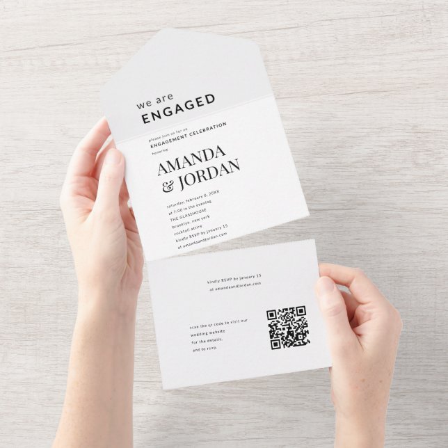  Black & White Luxe Minimalist Engagement  All In One Invitation (Tearaway)