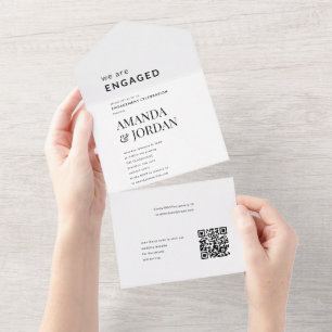 Black & White Luxe Minimalist Engagement All In One Invitation
