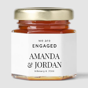 Black & White Luxe Minimalist Engagement Honey Jar Favors