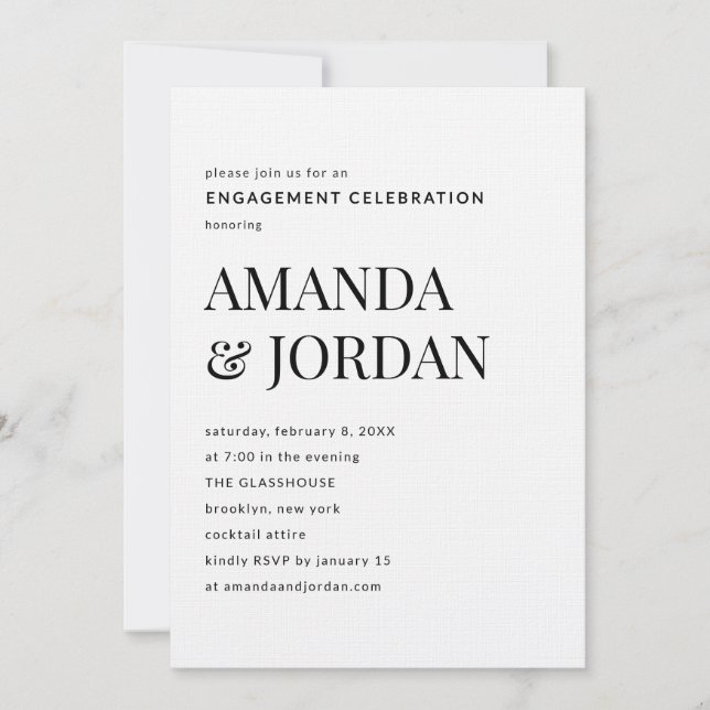  Black & White Luxe Minimalist Engagement  Invitation (Front)