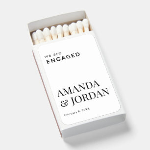 Black & White Luxe Minimalist Engagement Matchboxes