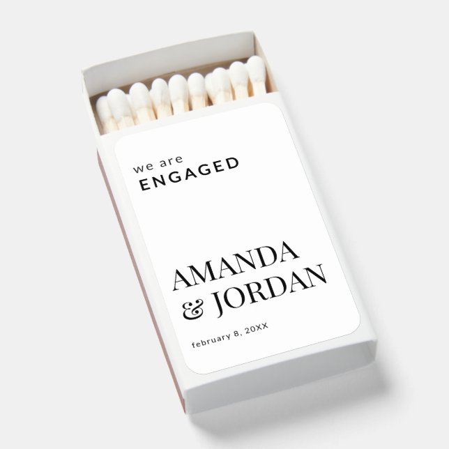  Black & White Luxe Minimalist Engagement  Matchboxes (Front Open)