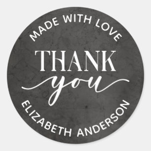 Black White Made With Love Thank you Classic Round Sticker