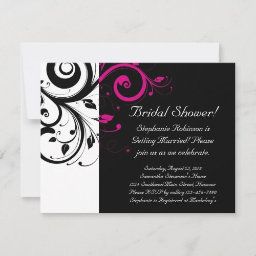 Black, White, Magenta Swirl Bridal Shower/ General Custom Invites