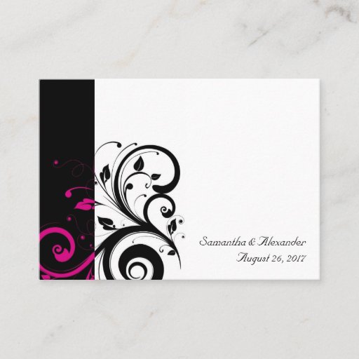 Customizable Black, White, Magenta Swirl PlaceCards, Written Business Card Templates