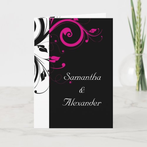 Black White Magenta Swirl Wedding Invitation Cards