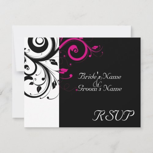 Black +White Magenta Swirl Wedding Matching RSVP