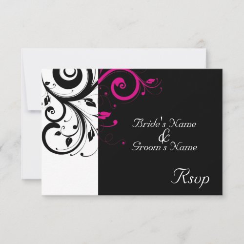 Black/White Magenta Swirl Wedding Small RSVP