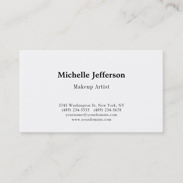 Black & White Make up Artist Modern Plain Business Card (Front)