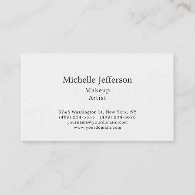 Black & White Make up Artist Modern Plain Business Card (Front)
