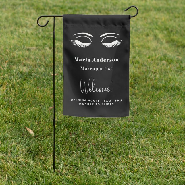 Black white makeup artist opening hours garden flag (In SItu)