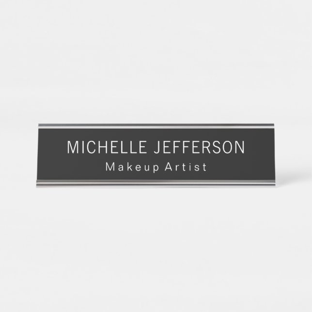 Black & White Makeup Artist Unique Business Desk Name Plate (Front)