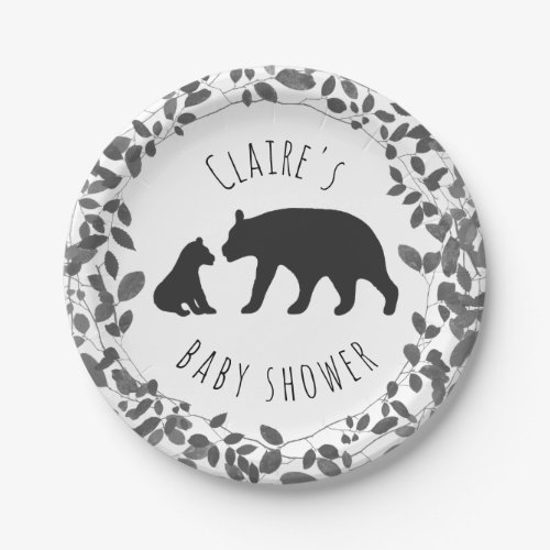 Black  White Mama   Bear Cub Baby Shower Paper Plates