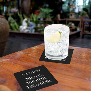 Black white man myth legend square paper coaster