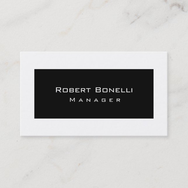 Black White Manager Modern Plain Business Card (Front)