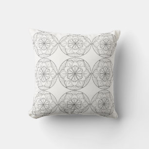 Black White Mandala Circle Flowers Pattern Pillow