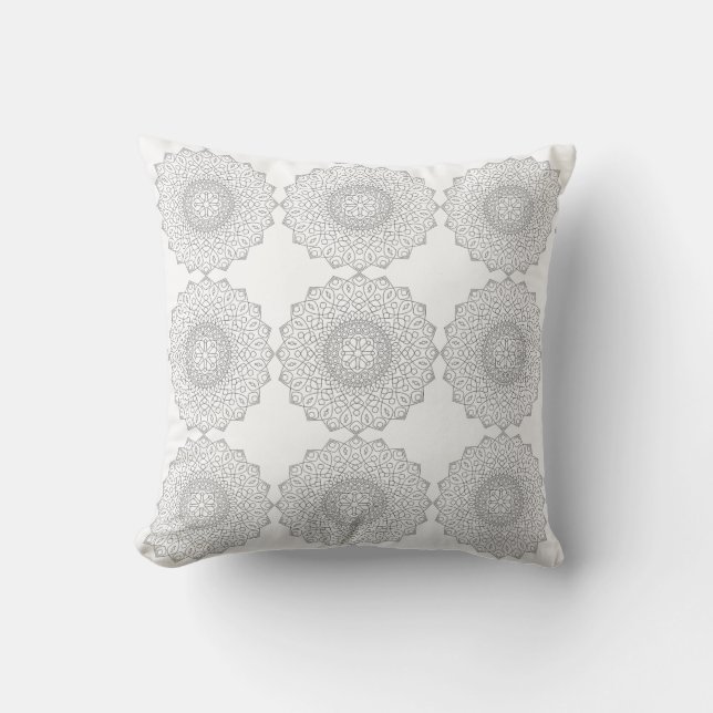 Black White Mandala Circle Pattern Pillow (Front)