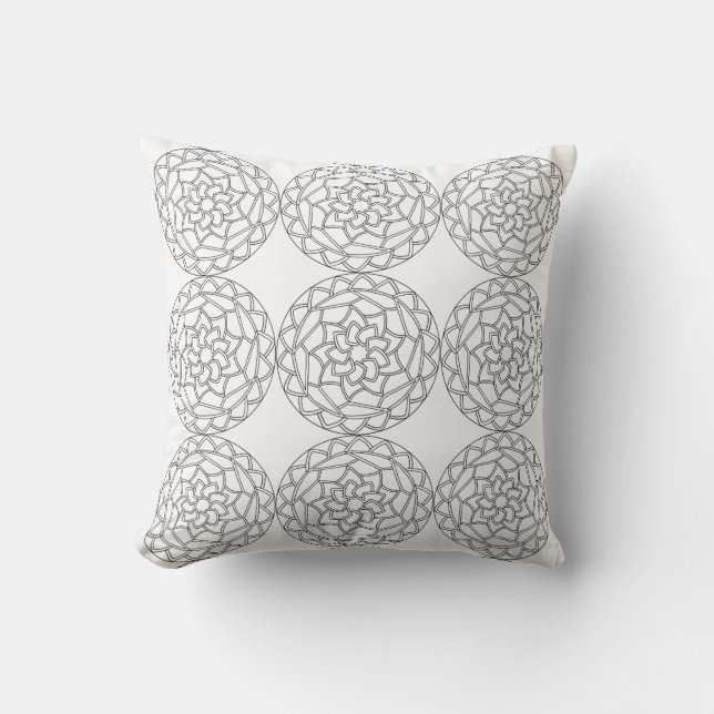 Black White Mandala Flowers Pattern Pillow (Front)