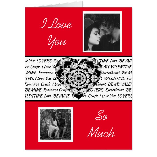 Black  White Mandala Heart Photo Valentine's Day Card (Front)