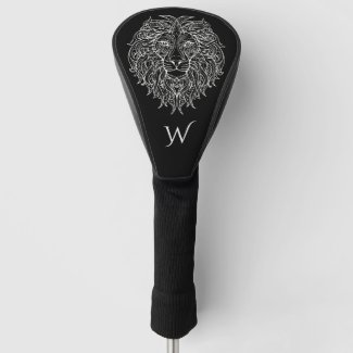 Black & White Mandala Lion Head Monogram Initial 