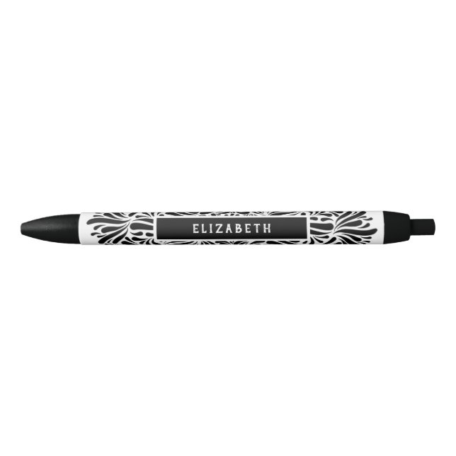 Black & White Mandala Personalized Name Modern Pen (Front)
