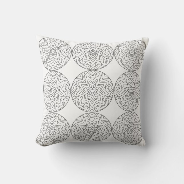 Black White Mandala Stars Pattern Pillow (Front)