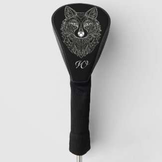 Black & White Mandala Wolf Head Monogram Initial 