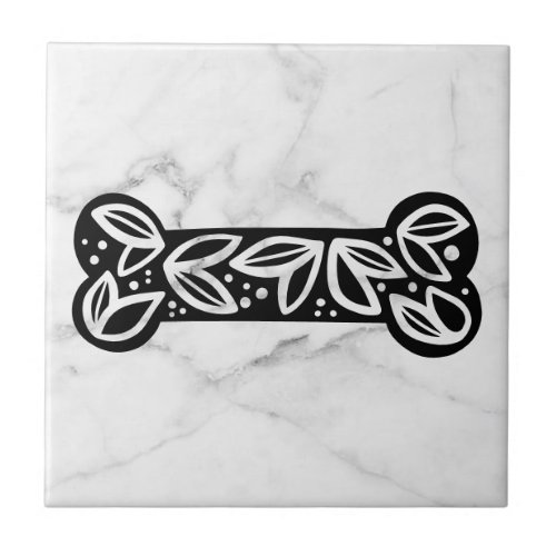 Black  White Marble Animal Dog Bone Marble Ceramic Tile